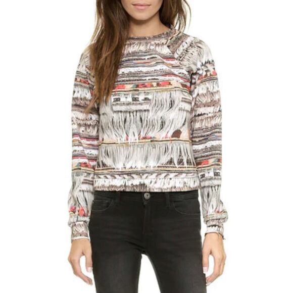MARA HOFFMAN Neoprene Sweatshirt Fringe Photo Print Pullover Sweater - Picture 1 of 13